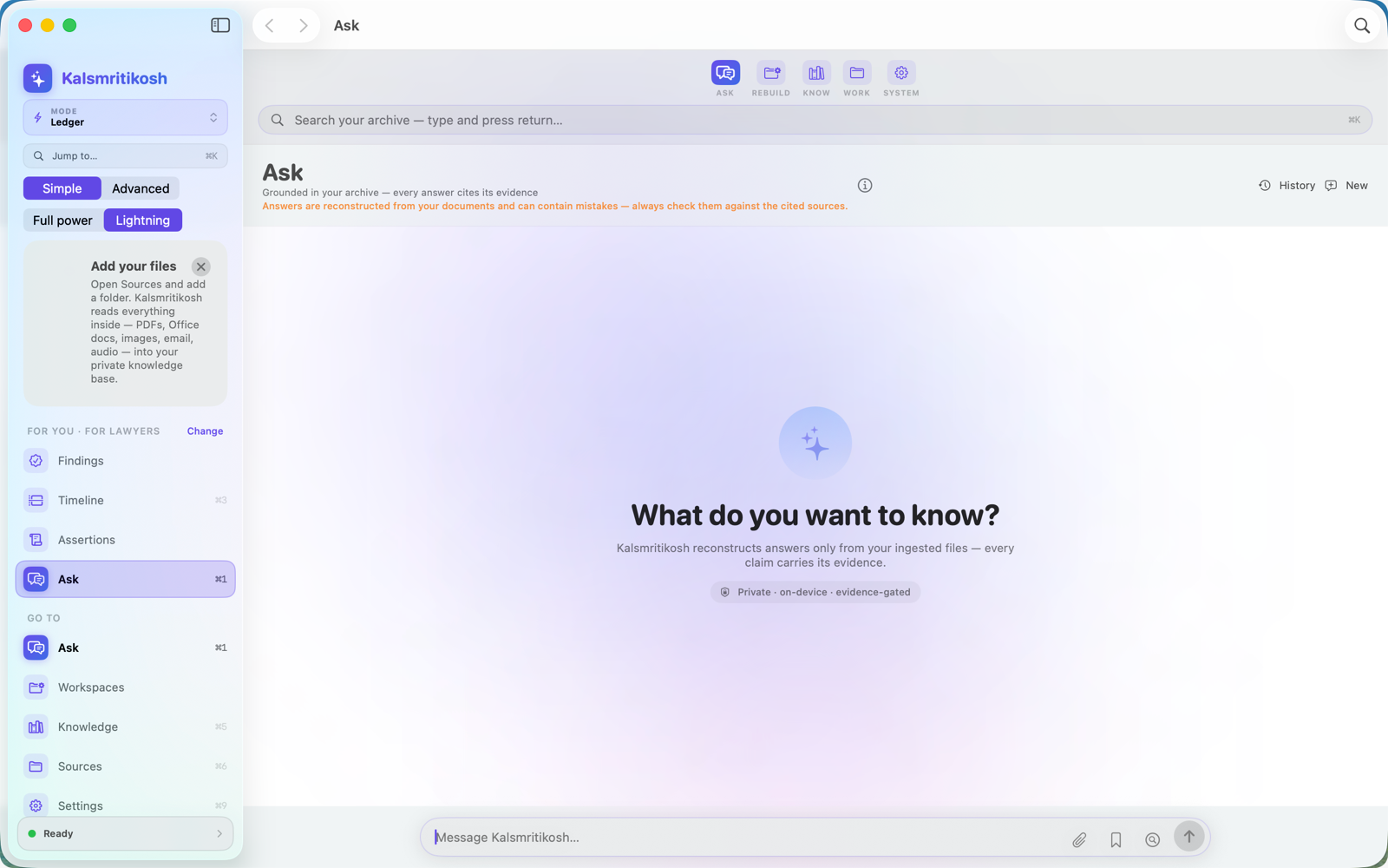 Ask — cited, evidence-gated answers