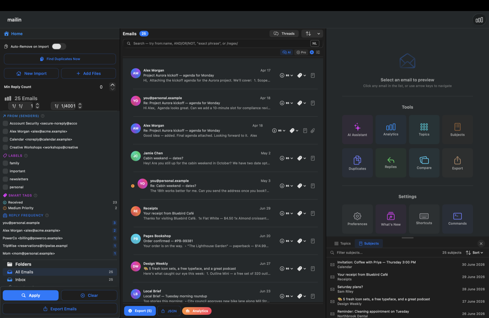 mailin search and tools